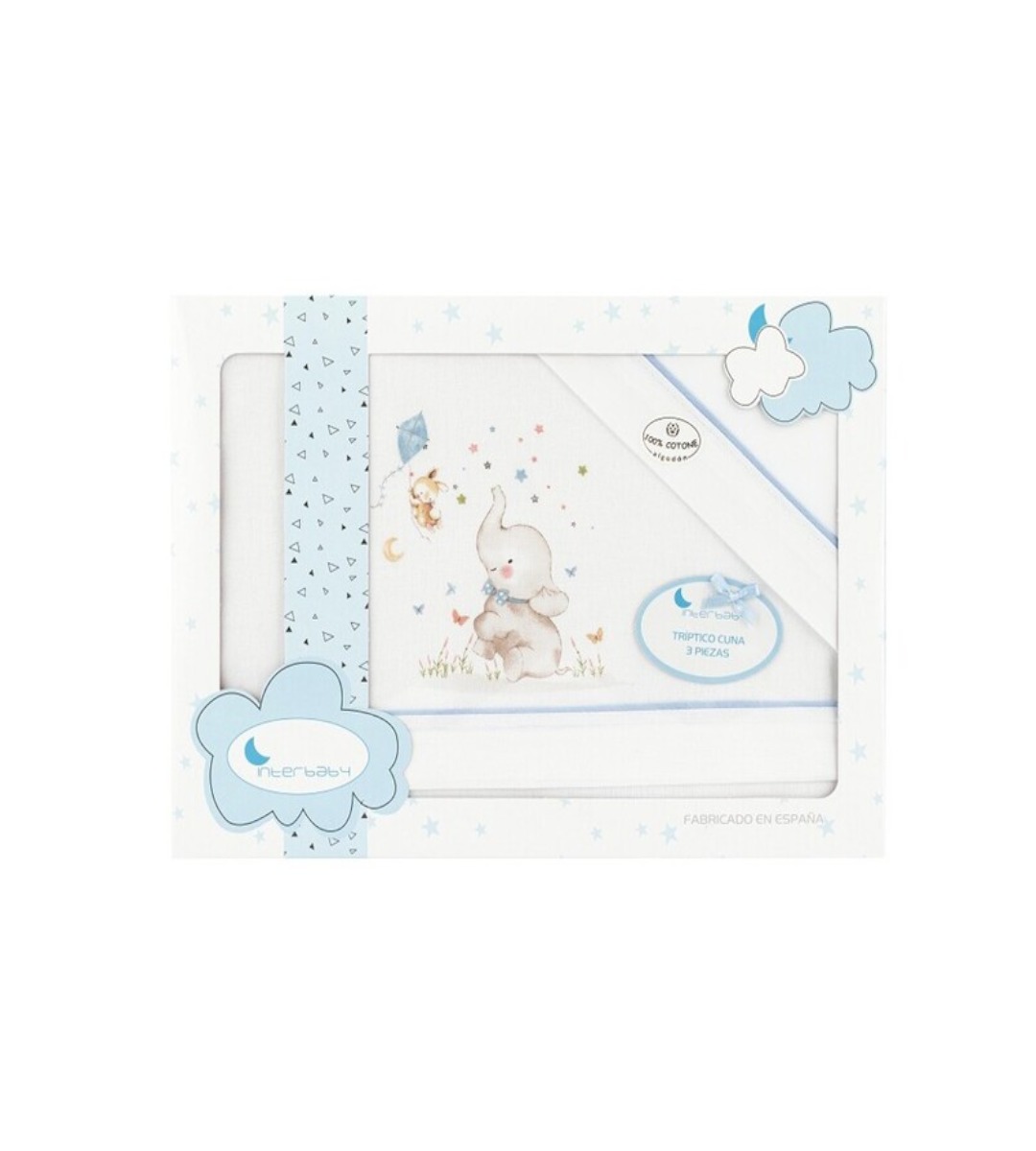 (image for) TRIS LENZUOLA per CARROZZINA INTERBABY Elefante Azzurro