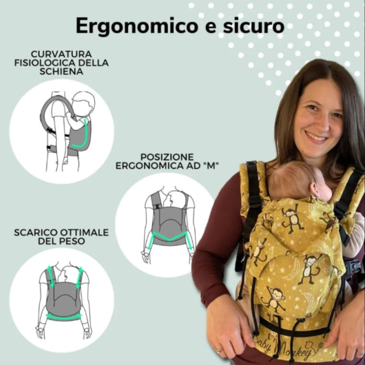 Marsupio ergonomico BABY MONKEY REGOLO NEWBORN LITTLE MONKEY Giallo - immagine 6