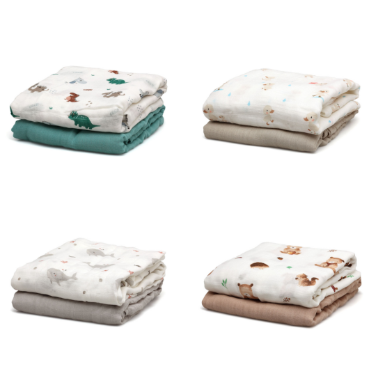 SET 2 MUSSOLE di BAMBOO 120 x 120 cm KIOKIDS