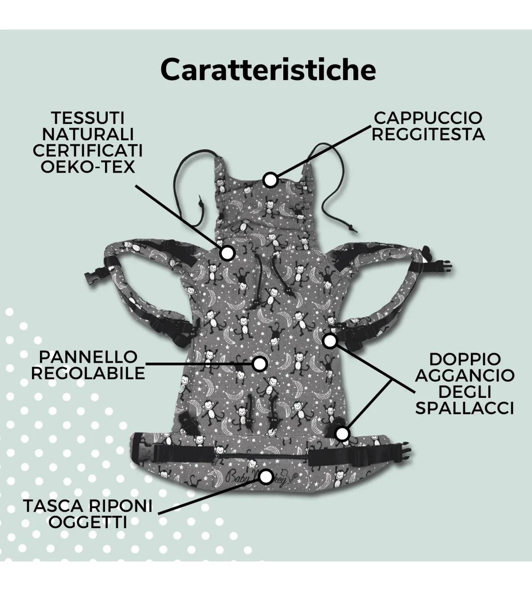 Marsupio ergonomico BABY MONKEY REGOLO NEWBORN ZENIT Arancio Reverse Misto - immagine 2