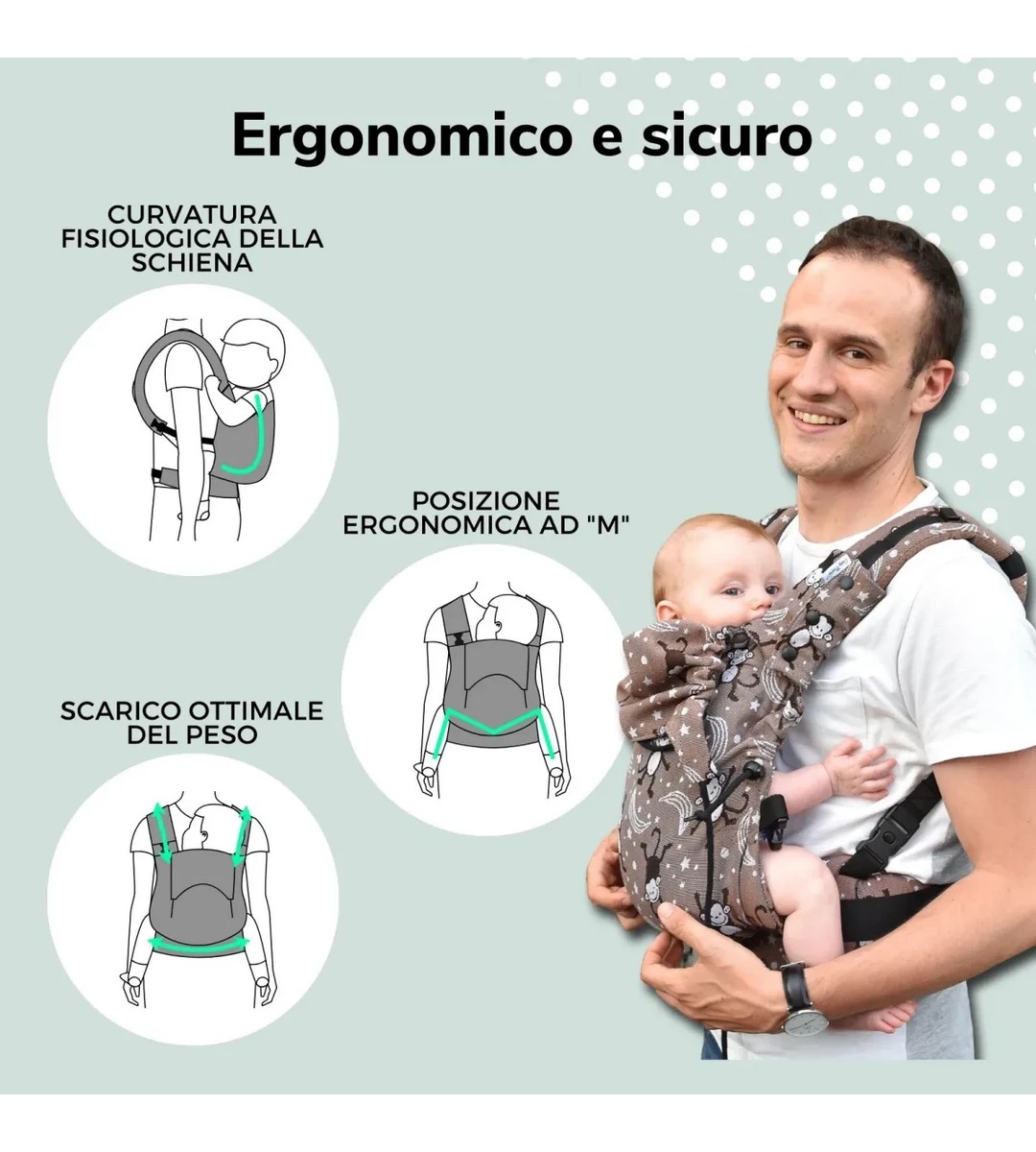 Marsupio ergonomico BABY MONKEY REGOLO NEWBORN ZENIT Arancio Reverse Misto - immagine 3
