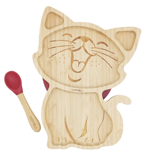 PIATTO E CUCCHIAIO in BAMBU' Gatto ECOMIKRO - immagine 2