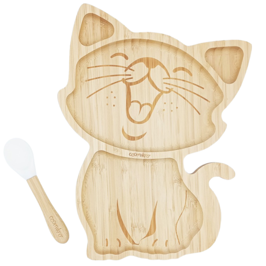 PIATTO E CUCCHIAIO in BAMBU' Gatto ECOMIKRO - immagine 3