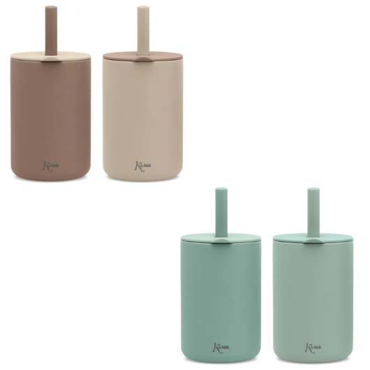 Set 2 BICCHIERI in Silicone con Cannuccia KIOKIDS