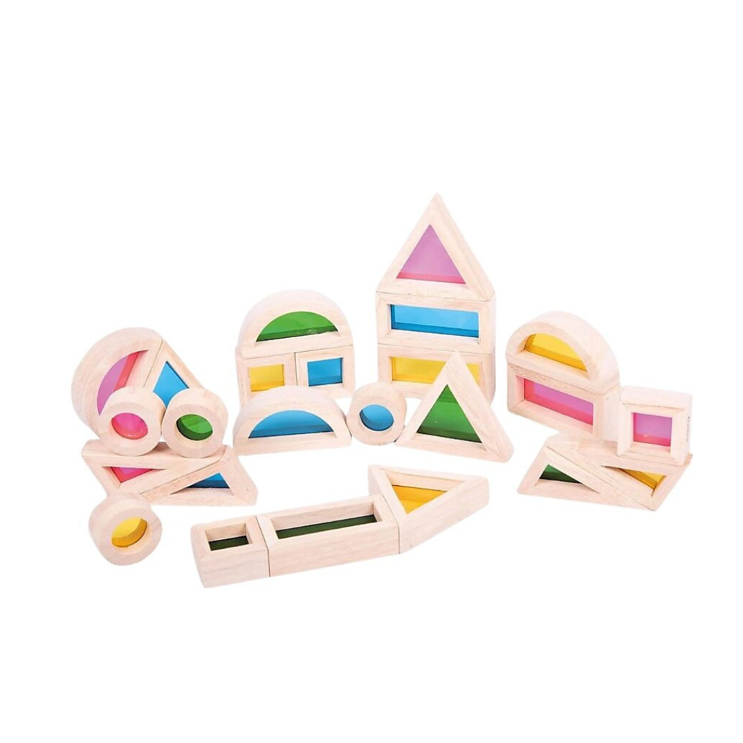 SET GIOCO Rainbow Blocks in LEGNO (24 BLOCCHI di 4 FORME) TICKIT - immagine 3