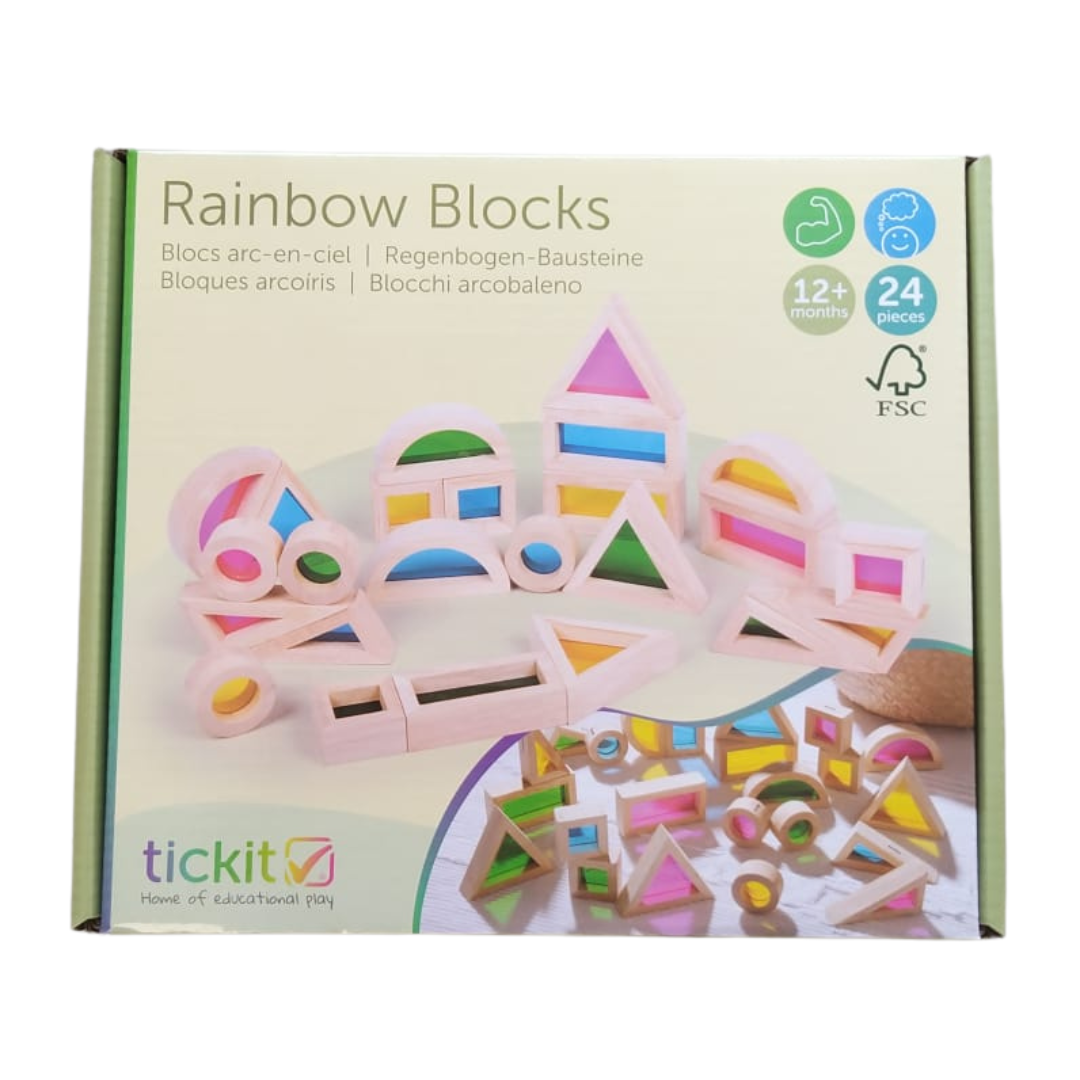 SET GIOCO Rainbow Blocks in LEGNO (24 BLOCCHI di 4 FORME) TICKIT - immagine 6