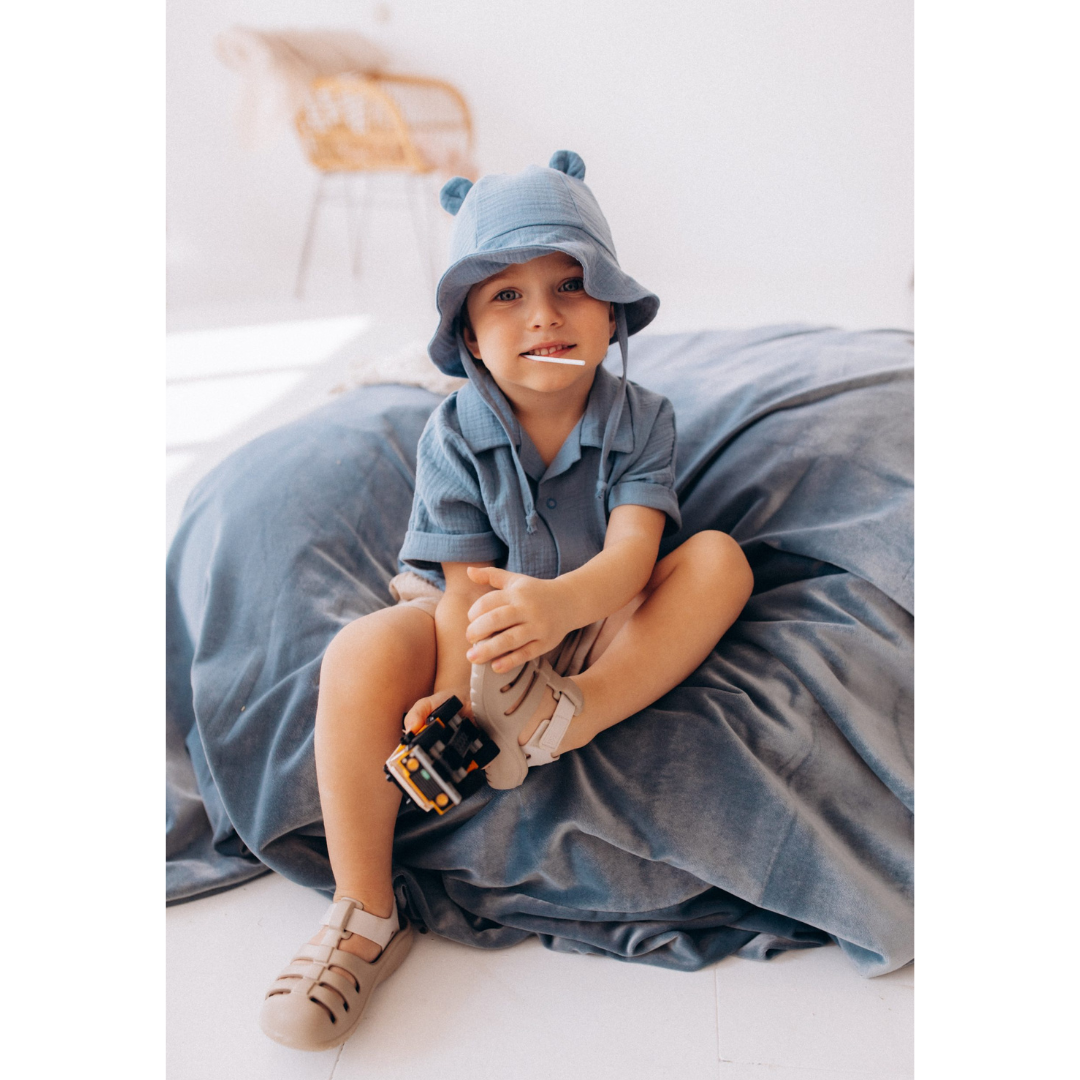 CAPPELLINO BIMBO con Orecchie Orsetto in Mussola di Cotone WOOLY ORGANIC - immagine 2